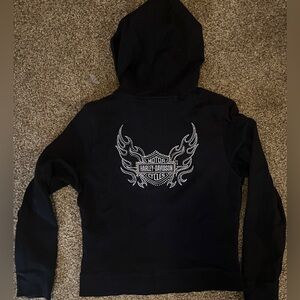 Harley Davidson y2k studded flame zip up black hoodie rhinestone xl